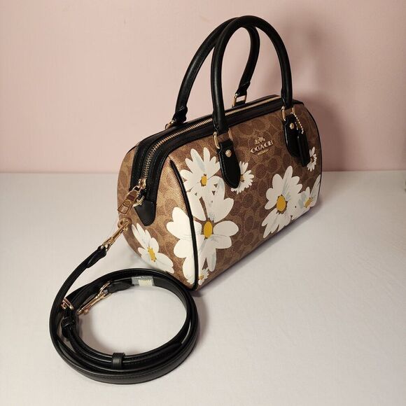 NWT Coach CZ590 Rowan Satchel Bag In Signature Canvas With Floral Print - Picture 4 of 6